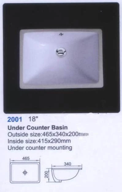 Beyaz altında mount banyo kare seramik lavabo (YLT-#2001), Tezgahaltı banyo lavabo