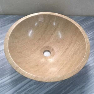 Bej Traverten Mermer Gemi Lavabo Tasarımı