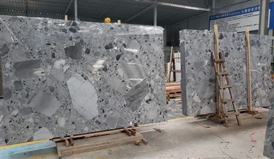Panda Gri Doğal Terrazzo Mermer Döşeme